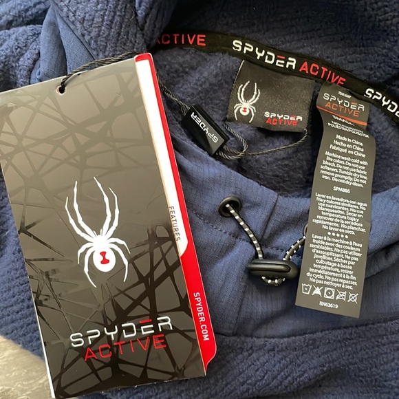 NWT Spyder Navy Blue Waffle Fleece Active 2 Pocket Hoodie S - Picture 4 of 5